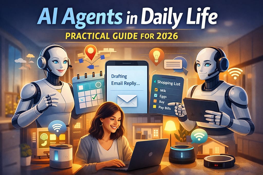 AI agents in daily life assisting with everyday tasks like email, scheduling, and smart home automation