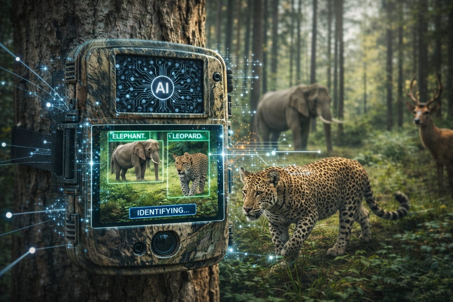 AI detecting wildlife species in camera trap photo